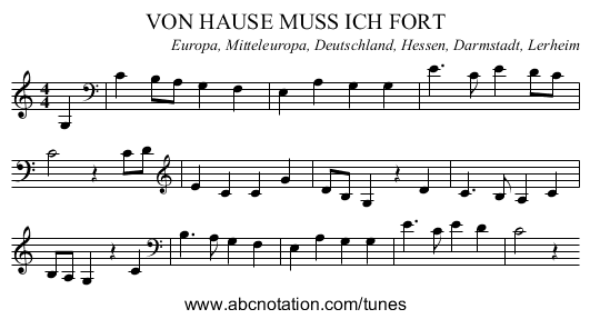 VON HAUSE MUSS ICH FORT - staff notation