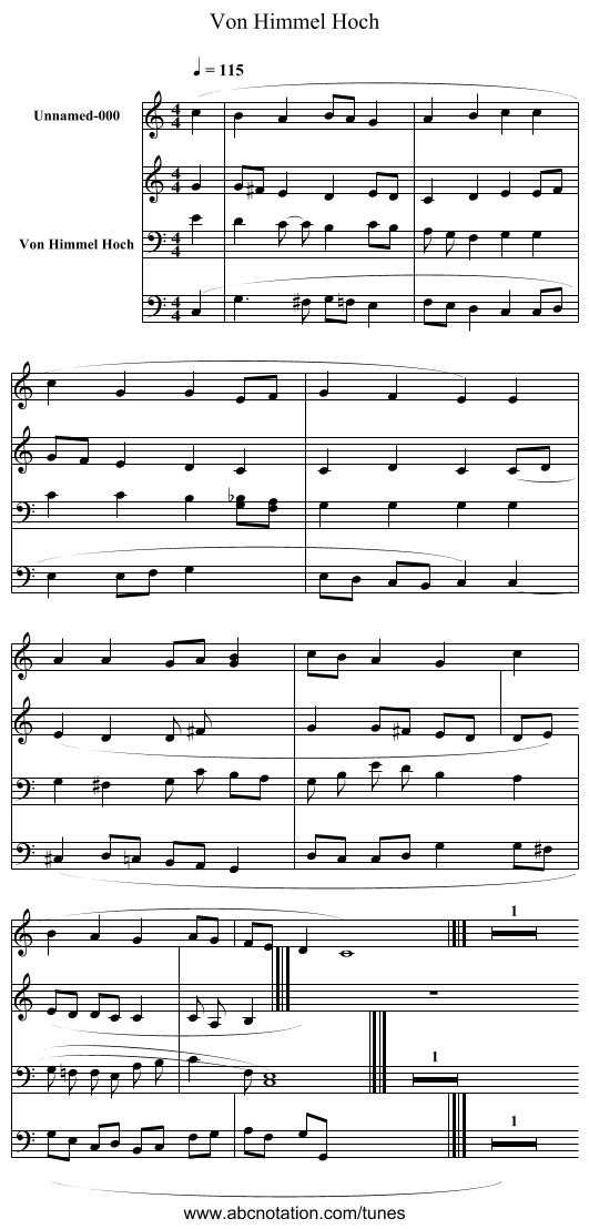 Von Himmel Hoch - staff notation