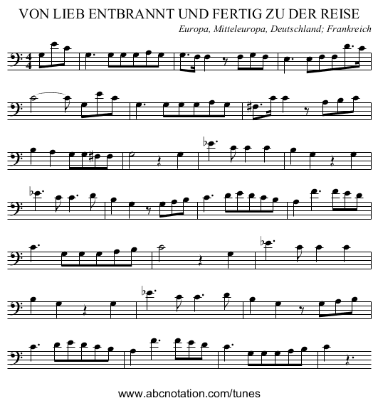 VON LIEB ENTBRANNT UND FERTIG ZU DER REISE - staff notation