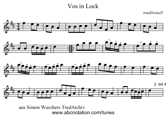Vos in Lock - staff notation