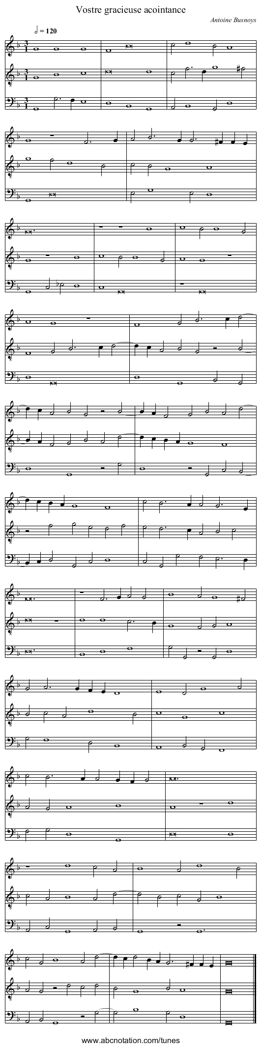 Vostre gracieuse acointance - staff notation