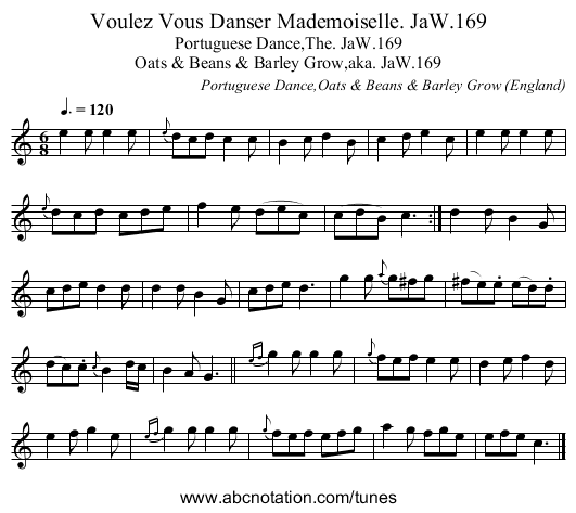 Voulez Vous Danser Mademoiselle. JaW.169 - staff notation