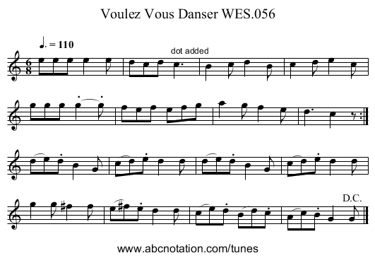 Voulez Vous Danser WES.056 - staff notation