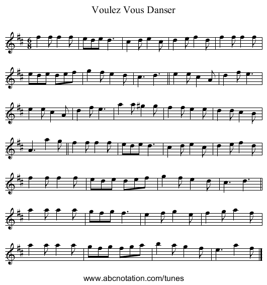 Voulez Vous Danser - staff notation