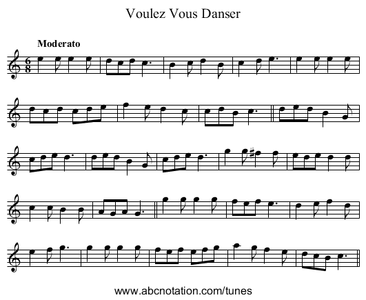 Voulez Vous Danser - staff notation