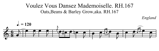 Voulez Vous Dansez Mademoiselle. RH.167 - staff notation