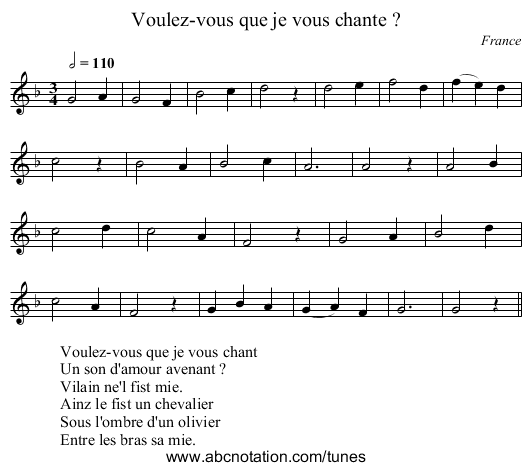 Voulez-vous que je vous chante ? - staff notation