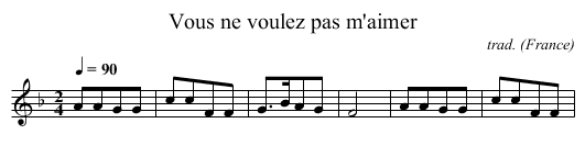 Vous ne voulez pas m'aimer - staff notation