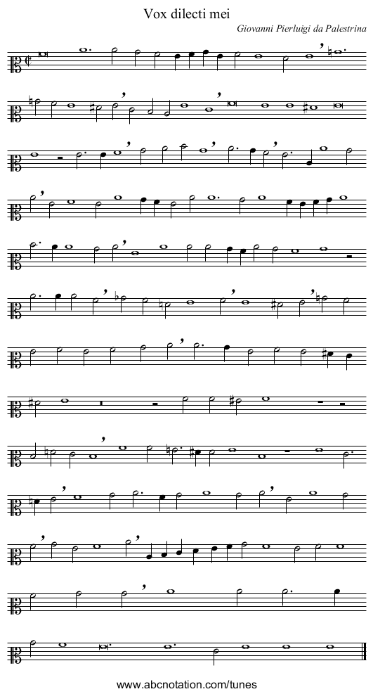 Vox dilecti mei - staff notation