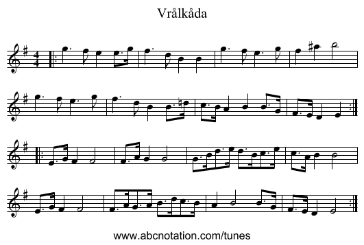 Vrålkåda - staff notation