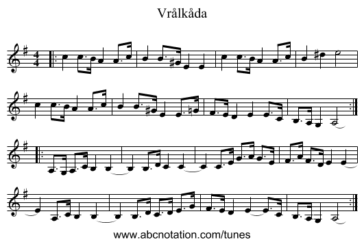 Vrålkåda - staff notation