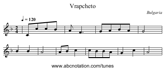 Vrapcheto - staff notation