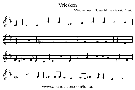 Vriesken - staff notation