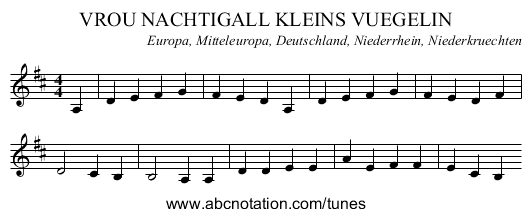 VROU NACHTIGALL KLEINS VUEGELIN - staff notation