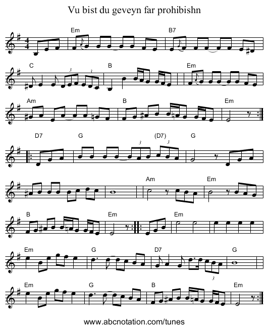 Vu bist du geveyn far prohibishn - staff notation