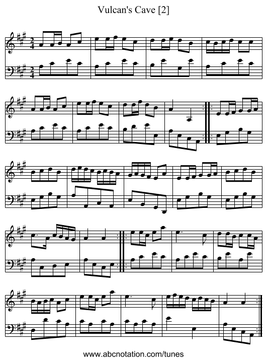 Vulcan's Cave [2] - staff notation