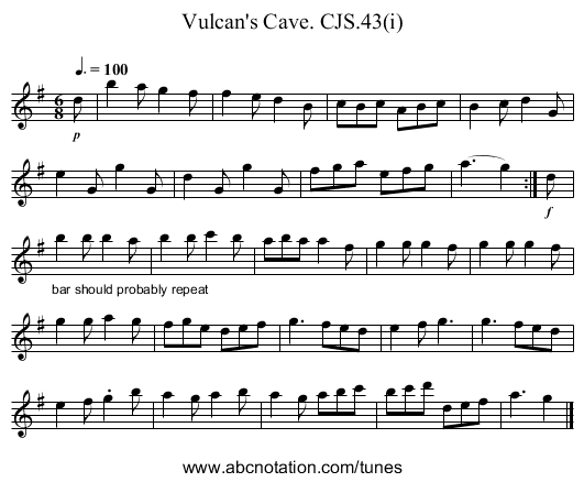 Vulcan's Cave. CJS.43(i) - staff notation