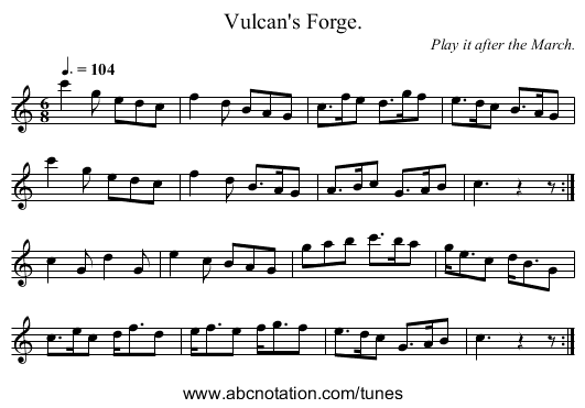 Vulcan's Forge. - staff notation