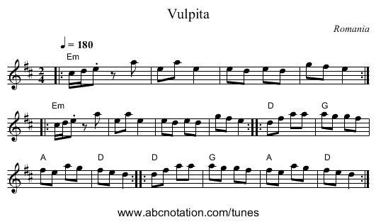Vulpita - staff notation