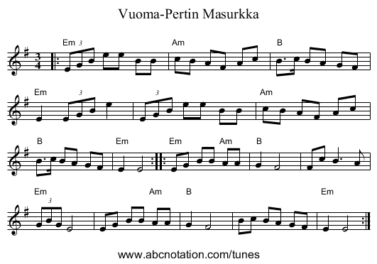 Vuoma-Pertin Masurkka - staff notation