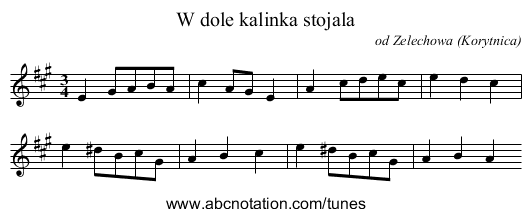 W dole kalinka stojala - staff notation