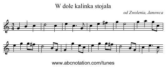 W dole kalinka stojala - staff notation