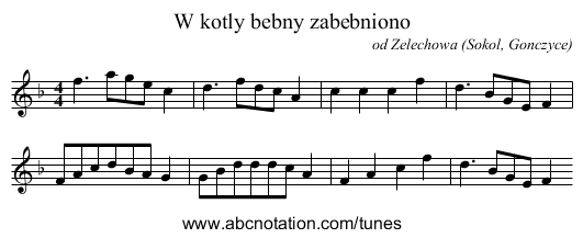 W kotly bebny zabebniono - staff notation