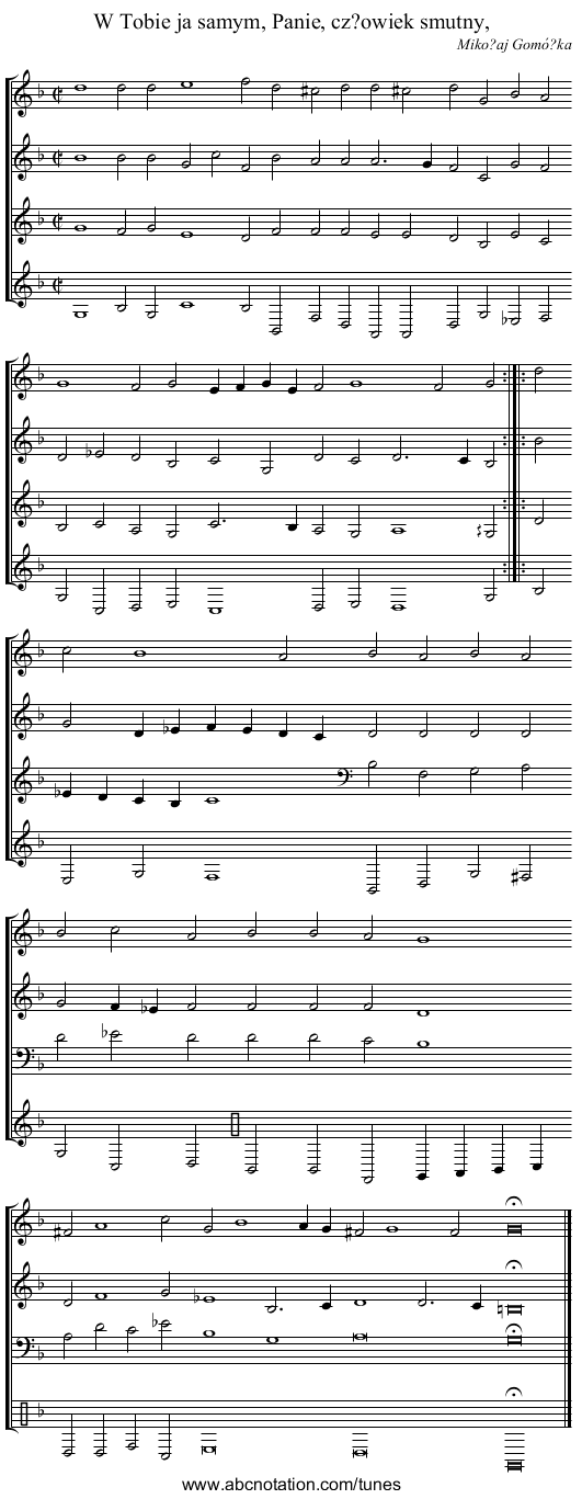 W Tobie ja samym, Panie, cz?owiek smutny, - staff notation