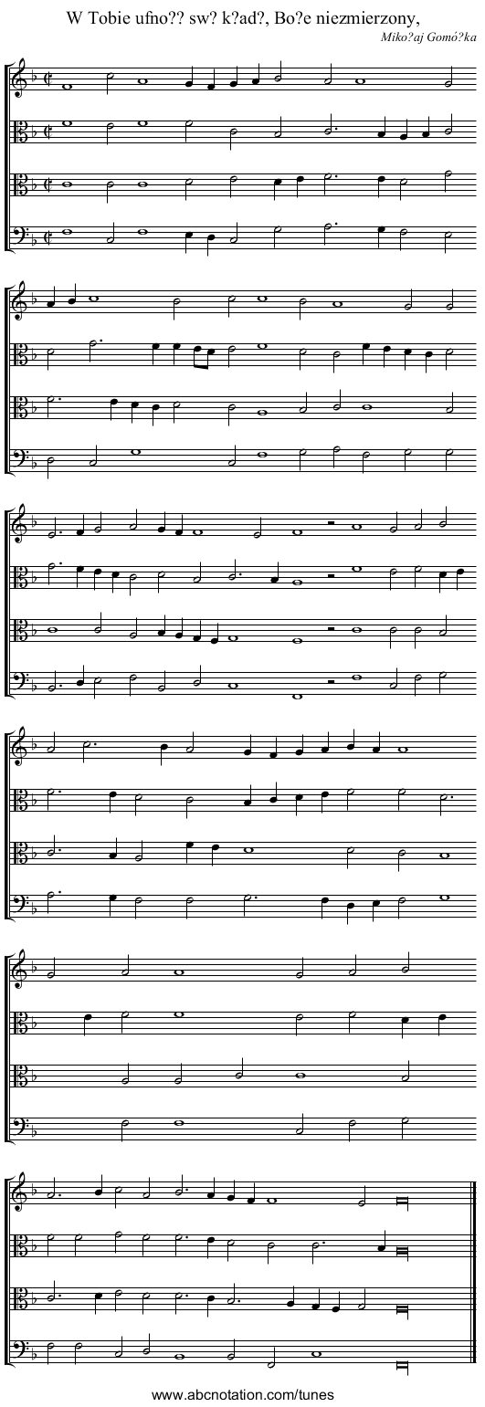 W Tobie ufno?? sw? k?ad?, Bo?e niezmierzony, - staff notation