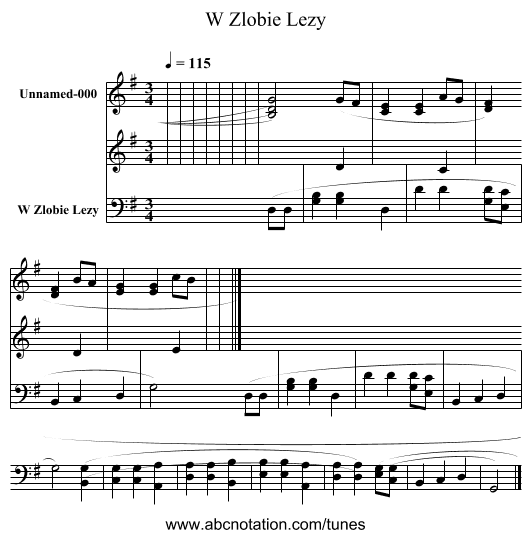 W Zlobie Lezy - staff notation