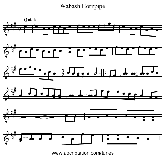 Wabash Hornpipe - staff notation