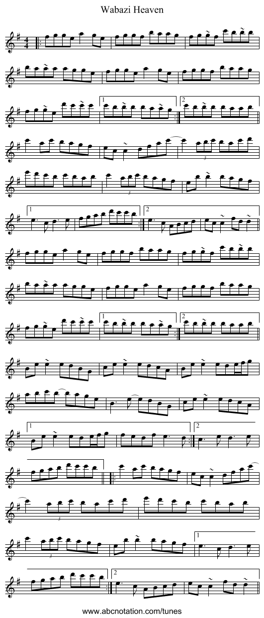 Wabazi Heaven - staff notation