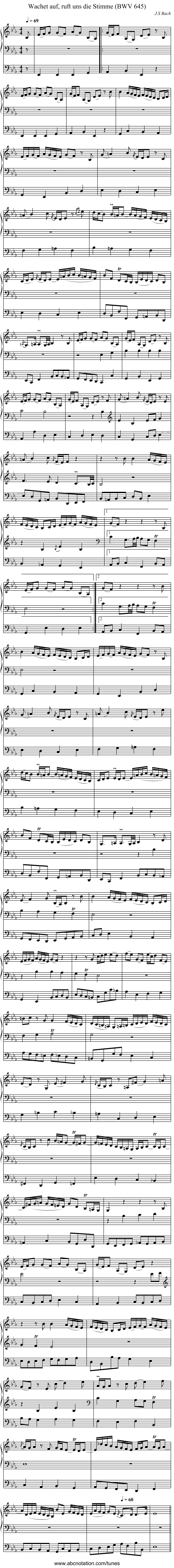 Wachet auf, ruft uns die Stimme (BWV 645) - staff notation