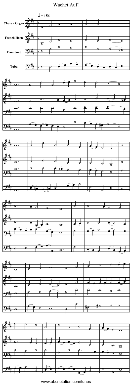 Wachet Auf! - staff notation
