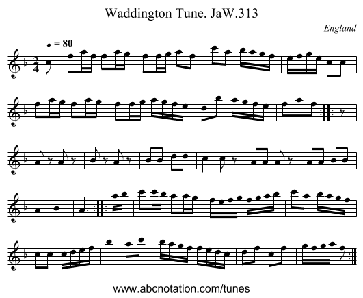 Waddington Tune. JaW.313 - staff notation