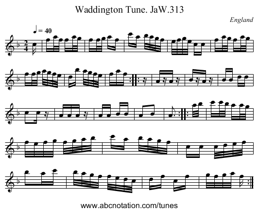 Waddington Tune. JaW.313 - staff notation