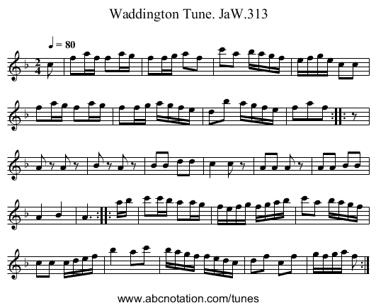 Waddington Tune. JaW.313 - staff notation