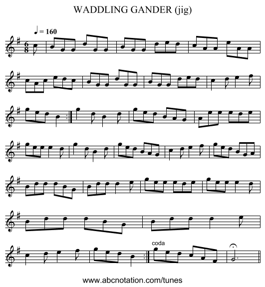 WADDLING GANDER (jig) - staff notation