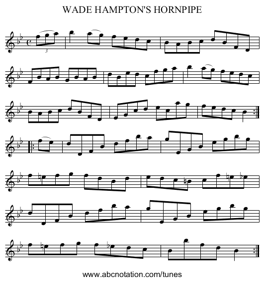 WADE HAMPTON'S HORNPIPE - staff notation