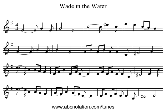 Wade in the Water - staff notation