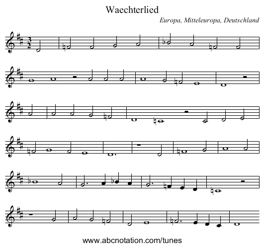 Waechterlied - staff notation