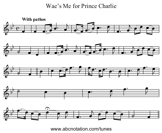 Wae’s Me for Prince Charlie - staff notation