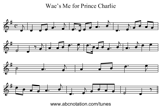Wae’s Me for Prince Charlie - staff notation