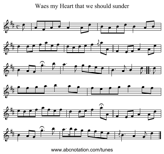 Waes my Heart that we should sunder - staff notation