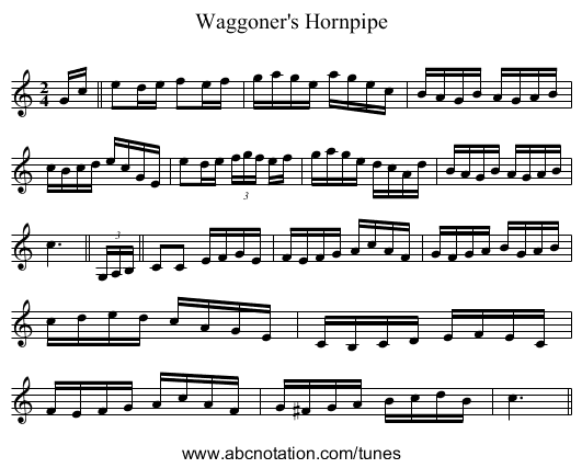 Waggoner's Hornpipe - staff notation