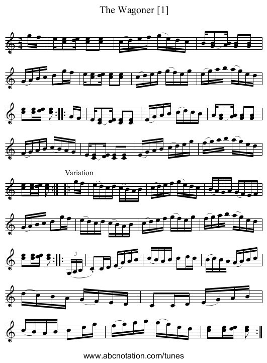 Wagoner [1], The - staff notation