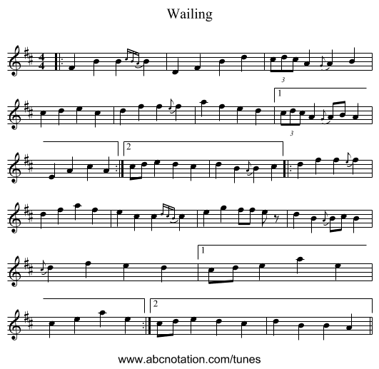 Wailing - staff notation