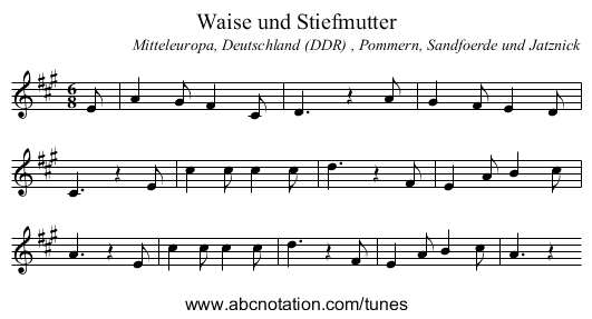 Waise und Stiefmutter - staff notation