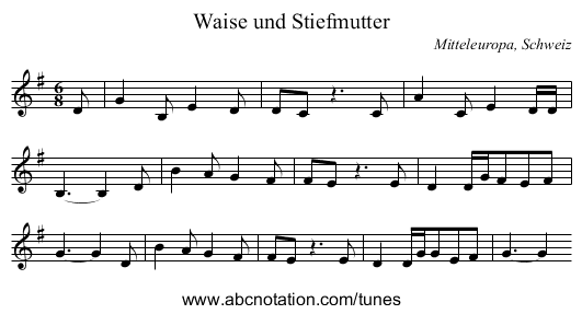 Waise und Stiefmutter - staff notation