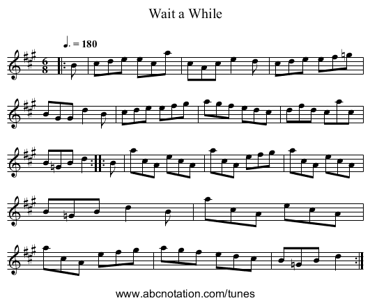 Wait a While - staff notation